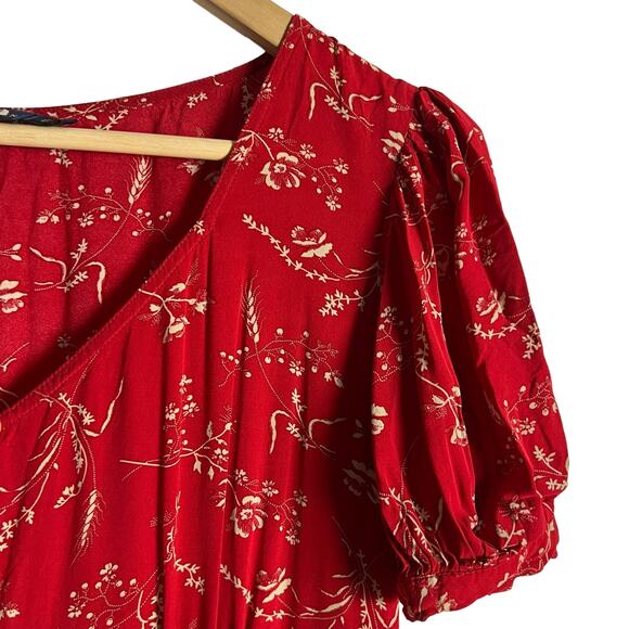 Polo by Ralph Lauren Red Floral Button Front Short Sleeve Mini Dress Size 8 - Picture 7 of 15